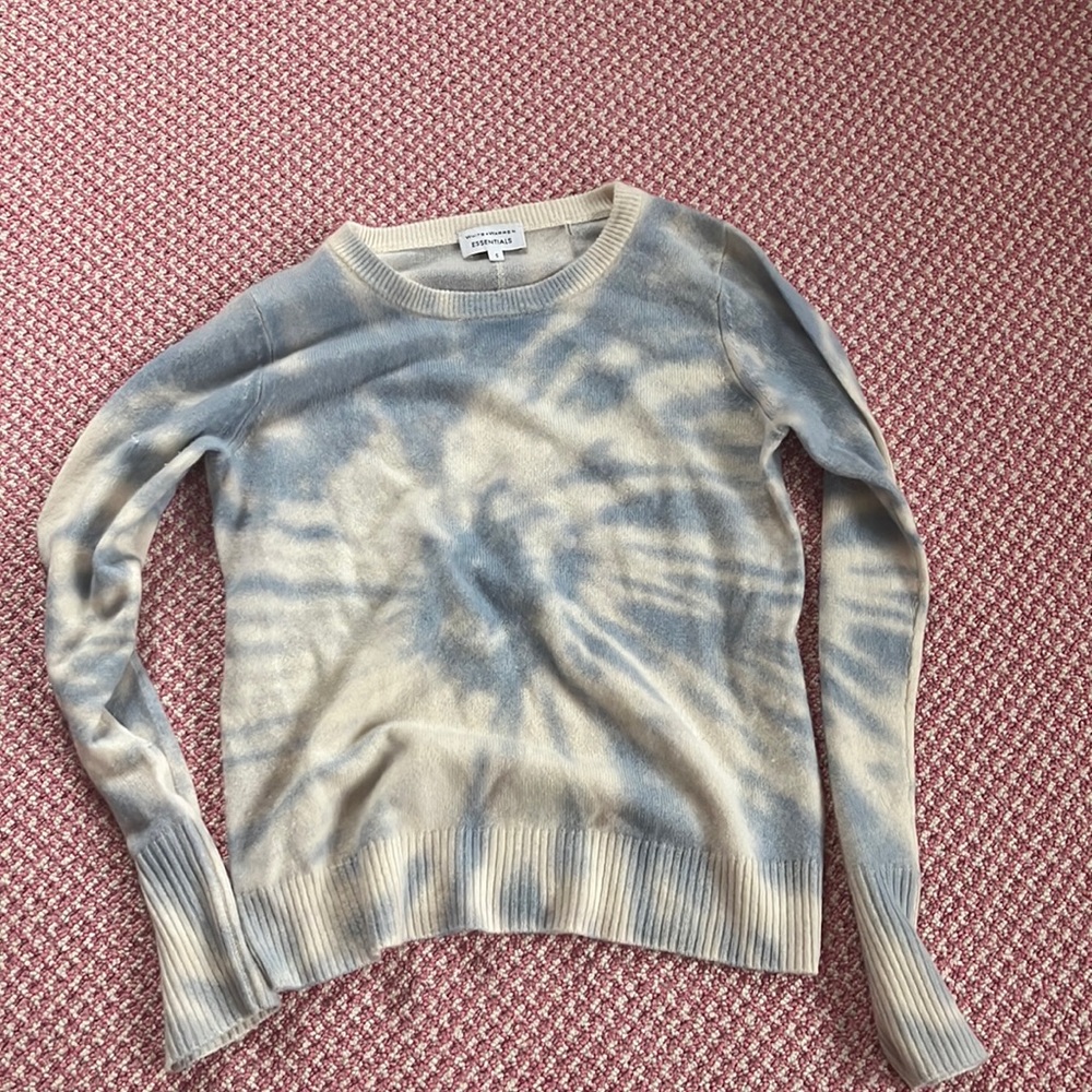 WHITE+WARREN blue and white tie dye cashmere sweater S